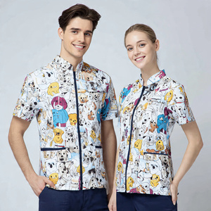 Short Sleeves Pet Grooming Smock with Zipper Waterproof Hair Resistant and Bleach Resistant Tops - Product Image 4