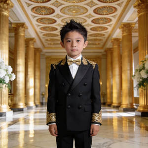 Traje de esmoquin negro bordado de doble botonadura para niños |   Conjunto de Ropa Formal para Niños para Bodas y Fiestas - Product Image 1