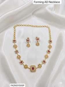 Indian <b>Gold</b> Plated Brass Women's Trendy Lock Design Micro Insert Necklace <b>Set</b> Engagement Wedding Anniversary Party - Product Image 1