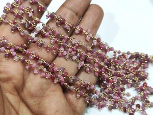 Natural Ruby Brass Dangling <b>Wire</b> Wrapped Cluster 3mm Rondelle Faceted Chain Sold Per Foot - Product Image 3