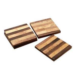 Wooden Coaster Set Rectangle Teal Resin Inlay Modern Design Non Slip Mats & <b>Pads</b> 4 pcs Handcrafted - Product Image 1