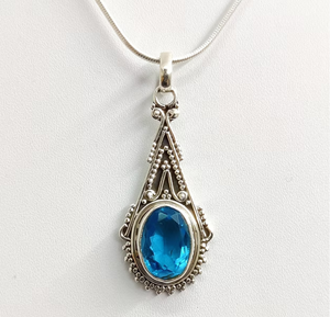 Colgante Vintage de Plata 925 con Cuarzo Azul Ovalado en Barra, Joyería para Uso Diario - Product Image 2