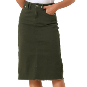 Women's High Quality Casual Denim Mini Skirts Solid Color Natural Waist 100% Cotton Knee-Length Breathable OEM Skirt - Product Image 5