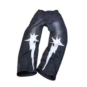Pantalon Harem Noir pour Homme, Taille Élastique, Imprimé Étoiles, Décontracté, Léger, Respirant, Tricoté, Style Été - Product Image 1