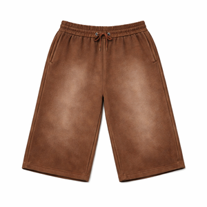 Shorts longs délavés pour hommes avec poches, taille élastique, style streetwear, en molleton bouclette, service OEM disponible - Product Image 5