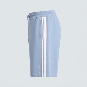 <b>Men's</b> Light Blue Cotton Bermuda <b>Shorts</b> With <b>White</b> Side Stripes Drawstring Waist Casual Wear Relevo Logo - Product Image 3