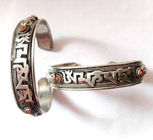 Tibetan Buddhist Peace Mantra White <b>Metal</b> Cuff Bangle Men's Religious Gift Alloy Antique Copper Plated - Product Image 4
