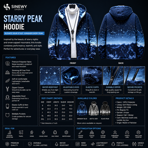 Veste à capuche pour homme, coupe-vent, motif montagne et ciel imprimé, décontractée, coupe régulière, en polyester tricoté, avec fermeture éclair - Product Image 5