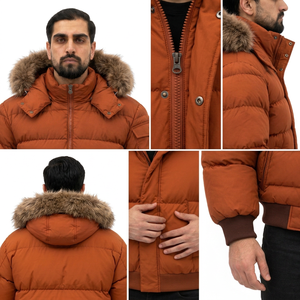 Men's <b>for</b> Brown Puffer <b>Jacket</b> <b>Hooded</b> Zipper Closure Breathable Filled <b>Fur</b> Trim Windproof Casual Streetwear Winter Wear Loose - Product Image 6