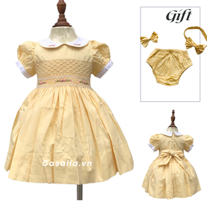 Floral Girl Smocked Dress <b>Princess</b> <b>Clothes</b> Children Birthday Party Wedding Satin Smock Dress Embroidered Boutique Dresses - OEM - Product Image 2