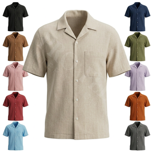 Chemise décontractée tendance à manches courtes pour homme, coupe ajustée, en mélange de lin léger, style boutonné, idéale pour l'été - Product Image 1