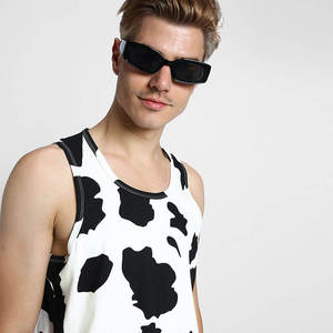 AL SWANS Men's <b>Cow</b> <b>Print</b> Sleeveless Tank <b>Top</b> O-Neck Casual Breathable Polyester Heat-Transfer Printed 160g Sport Wear - Product Image 3