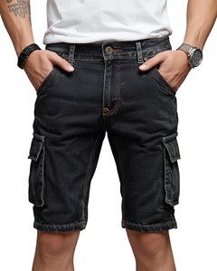 Pantalones Cortos de Mezclilla Cargo para Hombre, Cintura Media, Estilo Bermuda, Multibolsillos, Estilo Casual, Tela de Algodón Lavado Azul - Product Image 2