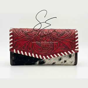 Cartera de cuero repujado floral para mujer, de piel de vaca con pelo, tipo clutch, tarjetero, organizador de efectivo y monedero - Product Image 2