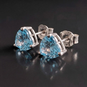 Wholesale Sterling <b>Silver</b> Fine Romantic Stud <b>Earrings</b> Rhodium Plated Blue Topaz <b>Heart</b> Cut Children's Engagement Anniversary - Product Image 3