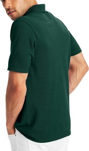 Polo en coton uni pour homme, manches courtes, coupe classique, boutons, col blanc, marron - Product Image 3