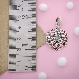 Blue Turquoise Gemstone Pendant Necklace 925 Sterling <b>Silver</b> Rhodium Plated Trendy Handmade Unique Design Jewelry Wholesale - Product Image 3