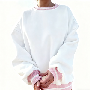Sweat-shirt décontracté pour femme, col rond, coupe oversize, broderie et impression en relief, tricoté, épaules tombantes, tissu écoresponsable, collection automne-hiver - Product Image 1