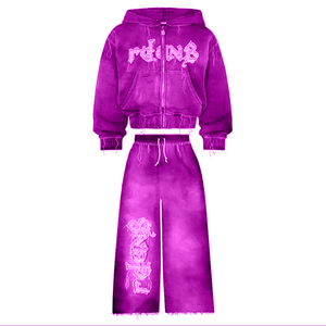 Blue Hooded Tracksuit Set Full Zipper Streetwear Regular Fit Unisex Adult Autumn Wear Eco-Friendly Breathable Drawstring Closure - Product Image 3
