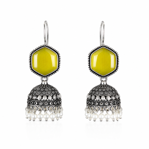 Custom Cat Eye Monalisa Gemstone Oxidized Silver Pearl Bell <b>Earrings</b> Traditional Fashion Jewelry OEM ODM - Product Image 5