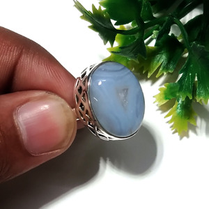 Natural Blue Lace Agate Gemstone <b>Ring</b> Solid <b>925</b> Starling <b>Silver</b> Stylish Design <b>Ring</b> Jewelry Gift For Her - Product Image 1