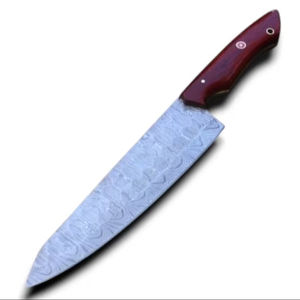 Couteau de Chef Professionnel en Acier Damas, Manche Intégral Léger, Manche en Padauk Rouge, Ambidextre, Écologique, Haute Dureté, Très Tranchant, Faible Coût - Product Image 1