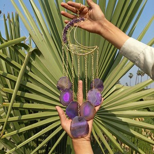 Amethyst Moon Wind Chime Hanging for Home Decor Reiki Healing Feng Shui | Handmade <b>Crystal</b> <b>Tree</b> Life Pattern Seven Chakra Brand - Product Image 1
