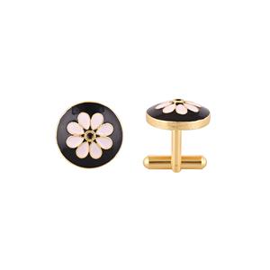 Luxury Gold Plated Black Pink Flower Cufflinks for Men Round Formal Shirt <b>Accessories</b> <b>Wedding</b> Business Gift Designer Cuff Links - Product Image 4