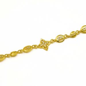 Pulsera de Latón con Baño de Oro de 14K, 18K, 24K al por Mayor, Diseño Floral, Joyería de Moda, Eslabones Ovalados con Brillantes Piedras de Circonita Cúbica - Product Image 1