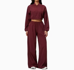 Ropa Deportiva para Mujer, Protección Solar, Secado Rápido, Conjuntos Deportivos, Top Corto con Cierre, Pantalones Holgados, para Correr al Aire Libre, Gimnasio, Entrenamiento, Fitness - Product Image 2