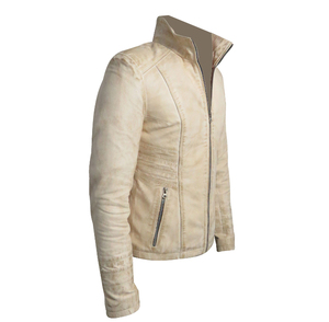 Chaquetas de cuero genuino para hombre en color beige o de color, impermeables, a prueba de viento, de corte ajustado, para invierno, estilo motociclista, enceradas. - Product Image 3