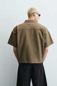 Polo Homme Demi-Zip Marron Olive de Haute Qualité, Style Utilitaire, Couleur Unie, Dernier Cri, en Toile avec Poches, Conception OEM - Product Image 2