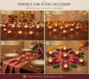 Lotus Flower <b>Tea</b> Light Candle Holder Wooden Rangoli Diwali Christmas Wedding Home <b>Party</b> Table <b>Decoration</b> Eco-Friendly Durable - Product Image 3
