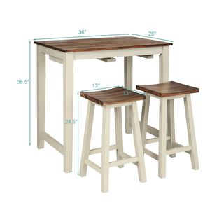 Pub <b>Table</b> and 2 Saddle Bar <b>Stools</b> Set Counter Height <b>Dining</b> Room Furniture - Product Image 5