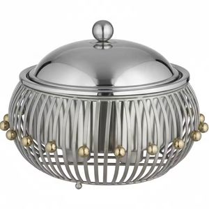 Polished copper serving dish with domed lid silver and gold floral embellishments luxury tableware for <b>kitchen</b> dining and food - Product Image 5