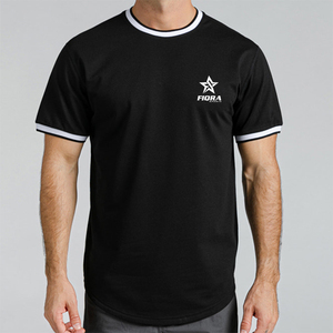 T-shirt Ringer Homme Noir à Col Rond et Ourlet Courbé, Coupe Longue, Style Streetwear, en Coton, Personnalisable, Vierge - Product Image 1