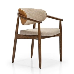 Elegante Silla de Comedor de Madera Maciza con Reposabrazos Curvos, Cojín de Tela Premium y Diseño Moderno Minimalista, Perfecta para Comedor o Sala de Estar - Product Image 1