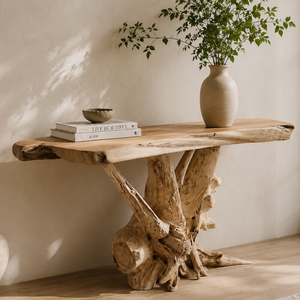 Mesa Consola ARTERRA Premium Ecológica Hecha a Mano de Madera Maciza Rústica de Raíz de Teca con Borde Natural, Moderna y Orgánica para Sala de Estar, Duradera - Product Image 6