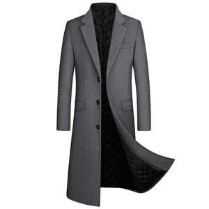 Abrigo de lana gris para hombre, talla grande, largo, con cuello vuelto, grueso, para invierno - Product Image 1