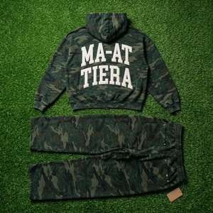 Ensemble survêtement homme vert camouflage à capuche zippé coupe ample streetwear personnalisé OEM ODM vente en gros - Product Image 5