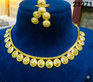 Elegant Gold-Tone Coin Pattern <b>Necklace</b> <b>Set</b> with Matching Drop <b>Earrings</b> for Women 23271 - Product Image 1