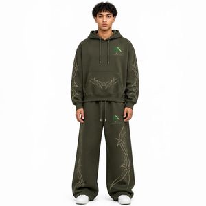 Ensemble de survêtement graphique tribal personnalisé pour homme – Hoodie oversize et pantalon de jogging large – 2 pièces – Streetwear – Vente en gros usine OEM - Product Image 2