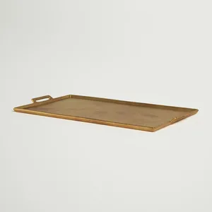 Bandeja Decorativa Rectangular de Latón, Diseño Minimalista Chapado en Oro, con Asas, Paquete Individual - Product Image 3