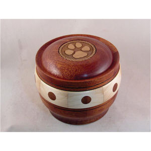 Wholesale Round Wooden Dog Cat Urns for Ashes Hand Carved Paw Print Pet Memorial Funeral Urn Box Cremation Ashes Box Wooden Box - Product Image 1