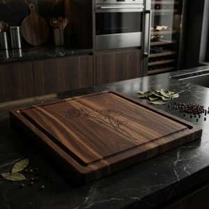 Planche à découper en bois d'acacia gravée à la main de forme carrée, fabricant en gros d'articles de cuisine, planche à découper pour fromage, vente en gros - Product Image 3