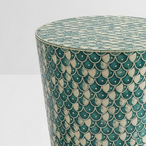 Mesa de Centro Redonda de Lujo con Incrustaciones de Hueso Azul, Mesa de Centro Tipo Tambor con Patrón de Conchas Hecha a Mano para Sala de Estar - Product Image 3