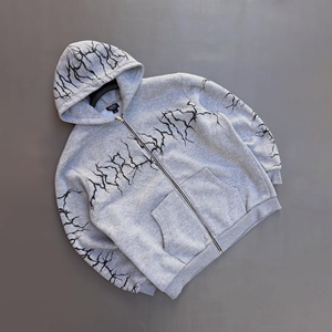 Sudadera con capucha casual de corte regular con estampado gráfico gótico personalizado, forro polar, estilo urbano, con cremallera, ajuste holgado, proveedor OEM ODM - Product Image 1