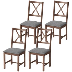 Set di 4 Sedie da Pranzo Imbottite con Schienale a X, Gambe in Legno di Gomma e Seduta Imbottita Rimovibile per Cucina, Grigio - Product Image 1