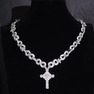 Collar de cadena con eslabones infinitos de plata de ley 925 con moissanita y diamantes talla baguette, joyería Iced Out, cadena de hip hop para uso unisex - Product Image 1