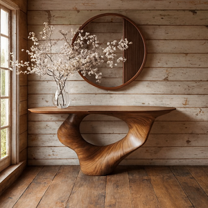 Table console vintage en bois massif naturel fait main, plateau de table de style farmhouse fabriqué au Vietnam - Product Image 4